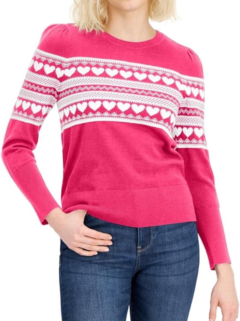 Tommy Hilfiger Pink Heart Fair Isle Sweater Size Large